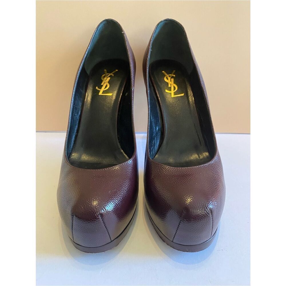 Yves Saint Laurent Tribtoo 80 Burgundy Leather Platform Stilettos